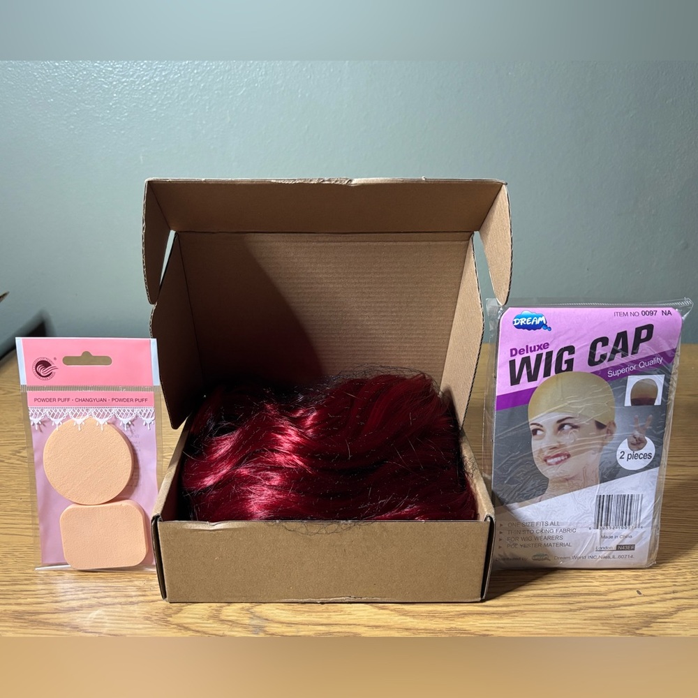 Phoenixfly Red 14-inch Wavy Wig, Heat Resistant, Synthetic Hair, Fashion